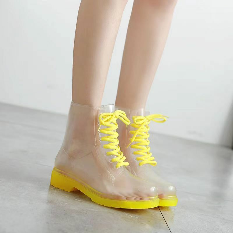 2023 nuove scarpe da pioggia in gelatina trasparente da donna suola morbida antiscivolo scarpe da acqua stringate alte con lacci spedizione gratuita gomme di moda