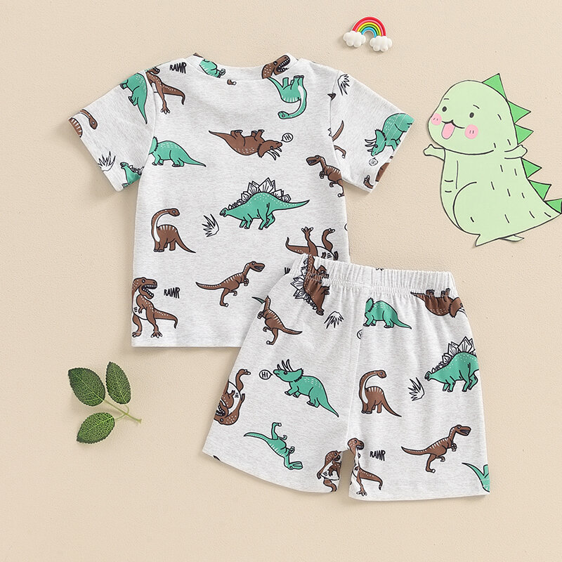Tenues d'été pour bébés garçons, T-shirt à manches courtes imprimé dinosaure et short élastique, ensemble de vêtements de vacances, lioraitiin, 2024-04-09