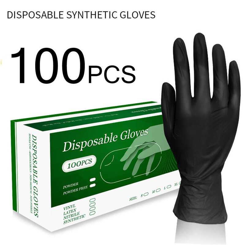 100 Pak sarung tangan nitril hitam sekali pakai untuk alat keselamatan kerja pembersihan rumah tangga sarung tangan berkebun alat memasak dapur tato