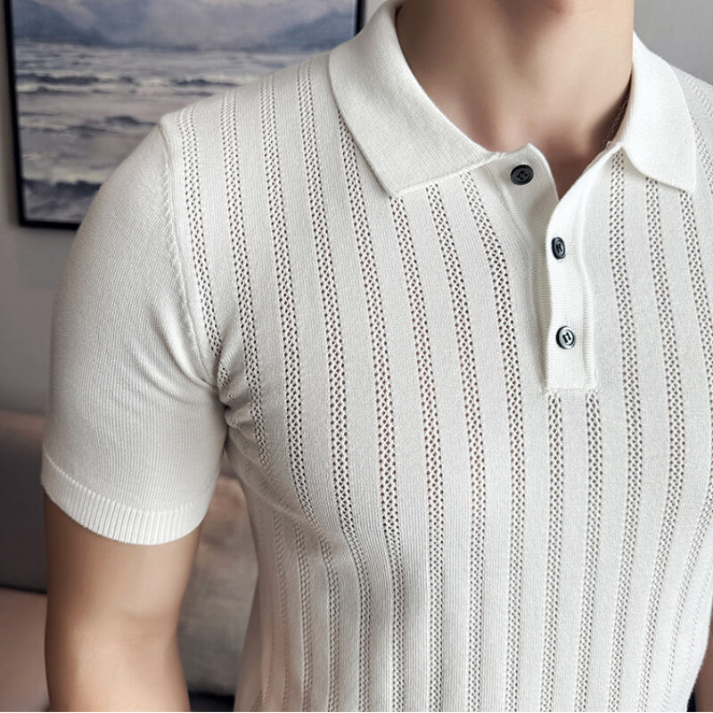 Markowa odzież męska letnia wysokiej jakości koszulki Polo z krótkim rękawem męskie jednolity kolor wysokiej jakości klapy koszulki Polo 3XL-M