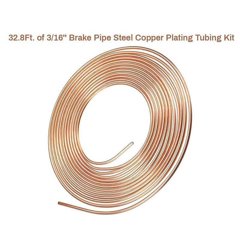 32.8 Ft Brake Pipe Copper-Plated Steel Pipe 3/16 Inch Car Replacement Brake Pipe Kit Car Brake