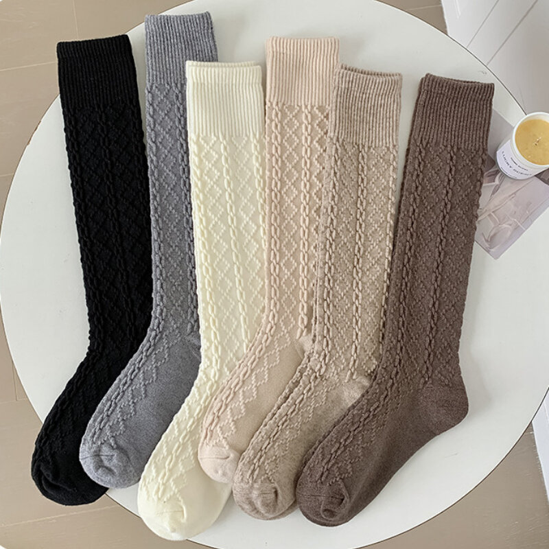 Retro Women Stockings New Fashion Autumn Casual Solid Color Japanese Style Warm Socks For Woman Soft Winter Knee High Socks Long