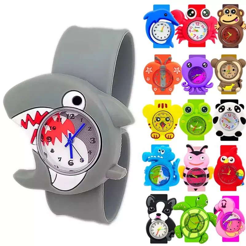 200 estilo animais tubarão unicórnio relógio crianças brinquedos de quartzo relógios silicone tapa cinto criança relógio do bebê presente natal
