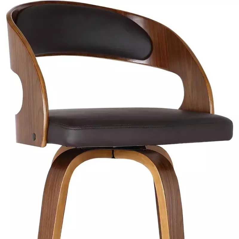 Contrapeso Altura Bar Chair, Brown Faux Couro e Walnut Madeira Finish, Bar Chair, 26 in
