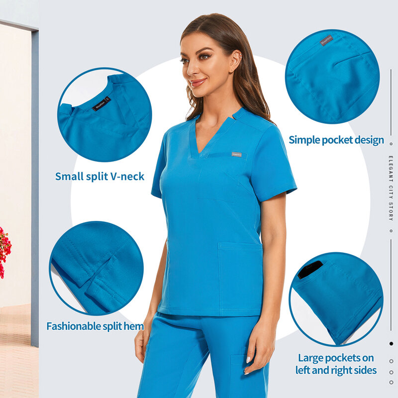 8 farben Solide Vneck Tasche Peeling Hemd Krankenhaus Uniform Frauen Männer Peeling Bluse Chirurgische Kleidung Jogger Top Medizinische Zubehör