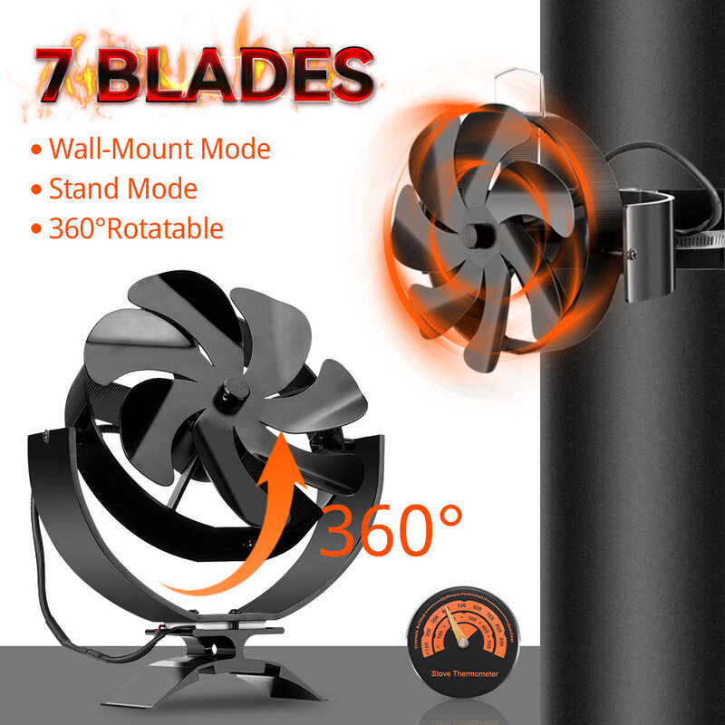7 Blades 2 IN 1 Heat Powered Stove Fan Fireplace Fan Log Wood Burner Eco-fan Quiet Fireplace Heater Efficient Heat Distribution