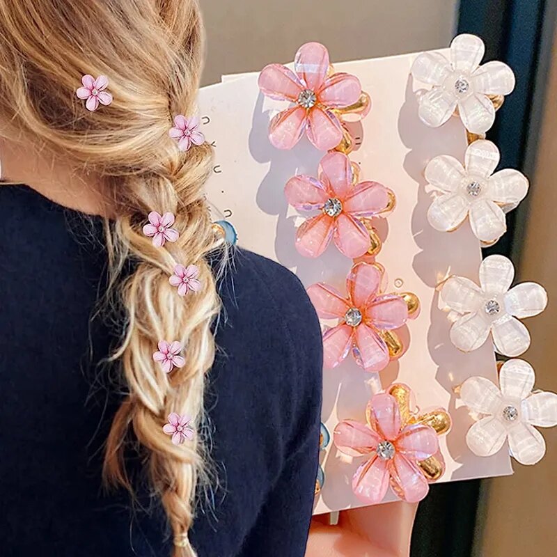 5Pcs/Set Mini Crystal Flower Hair Clips Women Cute Bangs Side Hair Clip Exquisite Simple Girls Hairpin Hair Accessories