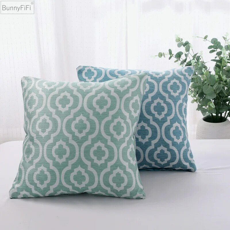 Sarung bantal geometris dekorasi rumah, sarung bantal Linen celup benang untuk tempat tidur Sofa 45x45cm kuning hijau biru coklat