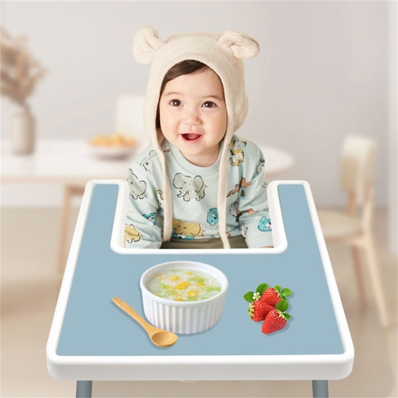 B2EB Silicone Baby High Chair Placemat Mess Mealtime Solution Non Slip Silicone Feeding Mat Rubber Placemat for Kids