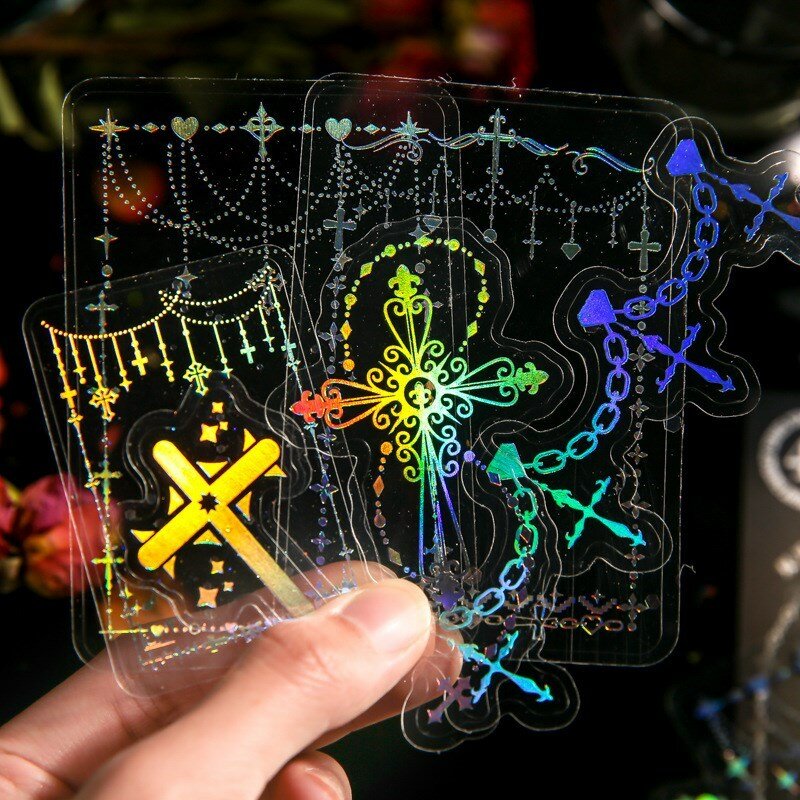 Adesivos holográficos transparentes para scrapbooking, borboleta, flor, planta, flor, 40 pcs