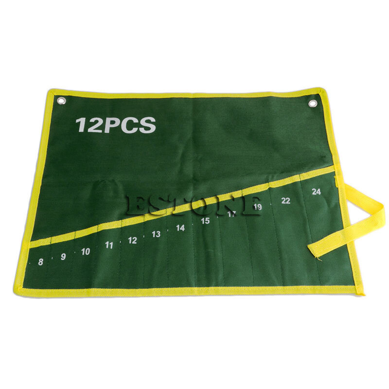 12 Pockets Durable Canvas Spanner Wrench Tool Roll Up Storage Bag