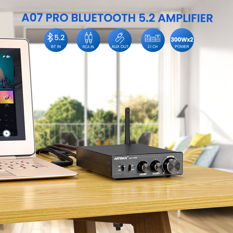 AIYIMA-A07 PRO Amplificador Bluetooth, TPA3255, QCC304X Estéreo, 2.0 Canais, Potência 300 WX2, Amplificador Digital, RCA, APT-X, Som Doméstico AMP