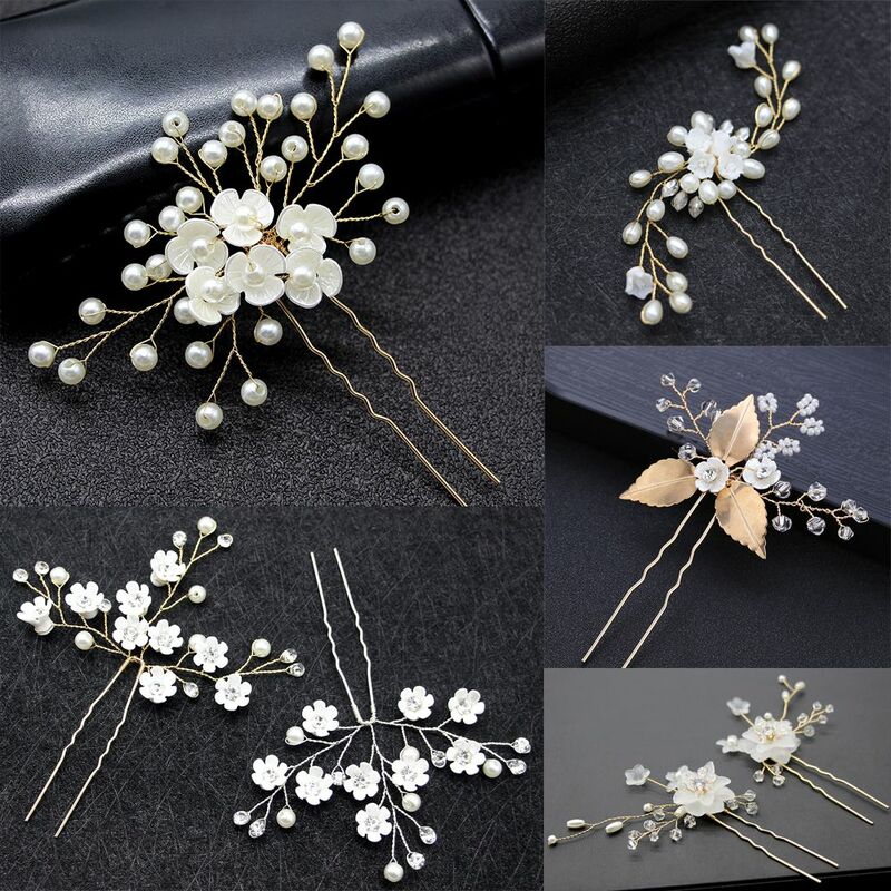 Women Hairpins Hair Clips Headpieces Wedding Hair Jewelry Accessories Crystal Pearls Hair Forks for Bridal Hairstyle