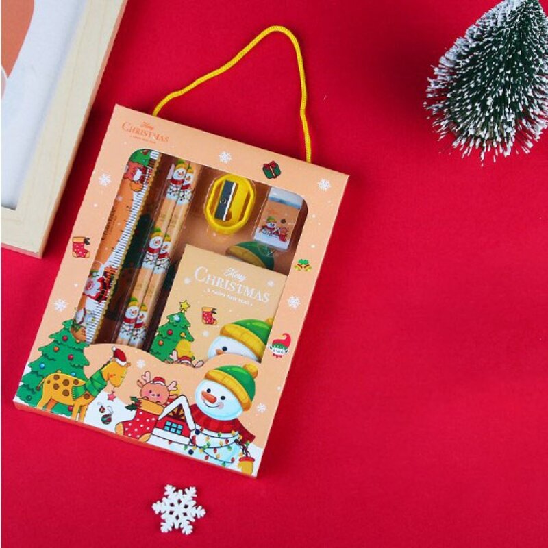 Juego de papelería de madera para Navidad, Set de 2 piezas de 6 piezas, báscula transparente afilada, papelería escolar Kawaii, regalo de Navidad, suministros de papelería