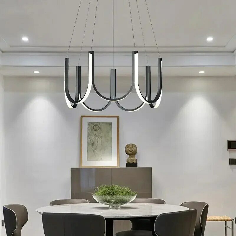 Plafonnier LED suspendu en forme de U, design moderne, luminaire décoratif d'intérieur, idéal pour un salon, une salle à manger, un hôtel, une chambre à coucher ou un bureau