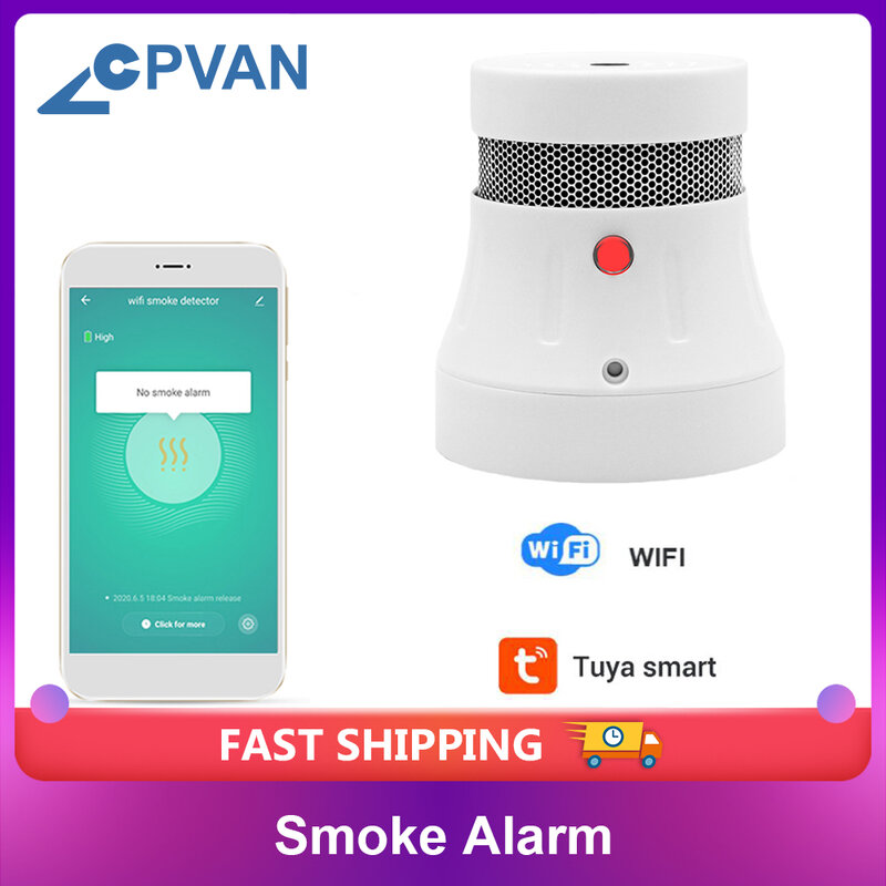 CPVAN – détecteur de fumée intelligent Tuya, certifié CE, avec Wifi, batterie de 3 ans, alarme, Protection contre l'incendie