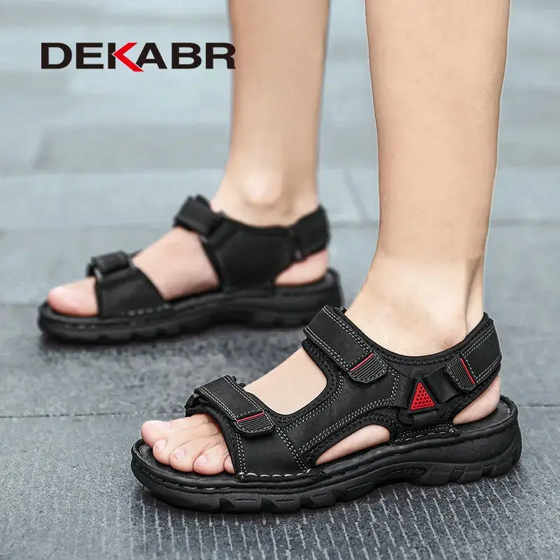 DEKABR – sandales en cuir véritable pour hommes, taille 48, chaussures de plage, d'été, de vacances, antidérapantes, à la mode, pour l'extérieur