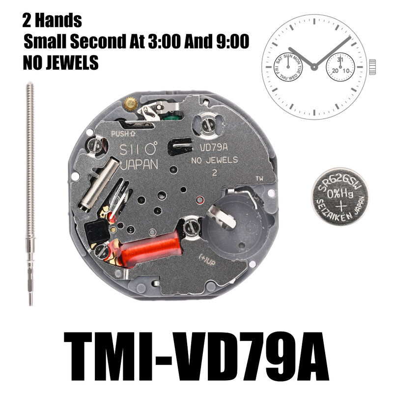 VD79 Movement Tmi VD79 Movement 2 Hands Multi-eye Movement Multi-eye (day, date, 24 hr, small sec) Size: 10 ½‴  Height: 3.45mm