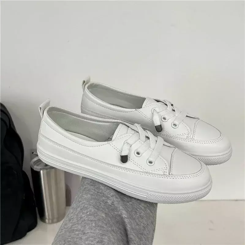 Low Platform Sneakers Women Shoes Female Pu Leather Walking Sneakers Loafers White Flat Slip on Vulcanize Casual Shoes