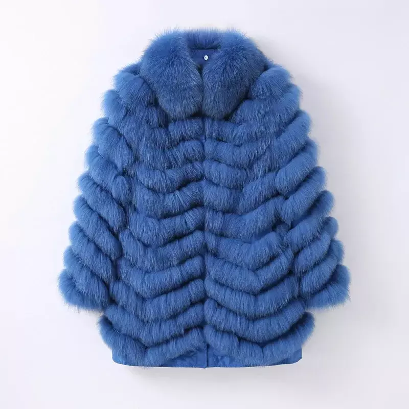 Jaket Mantel Bulu Rubah Panjang Musim Dingin Wanita Jaket Dua Sisi Hangat Baru CT262