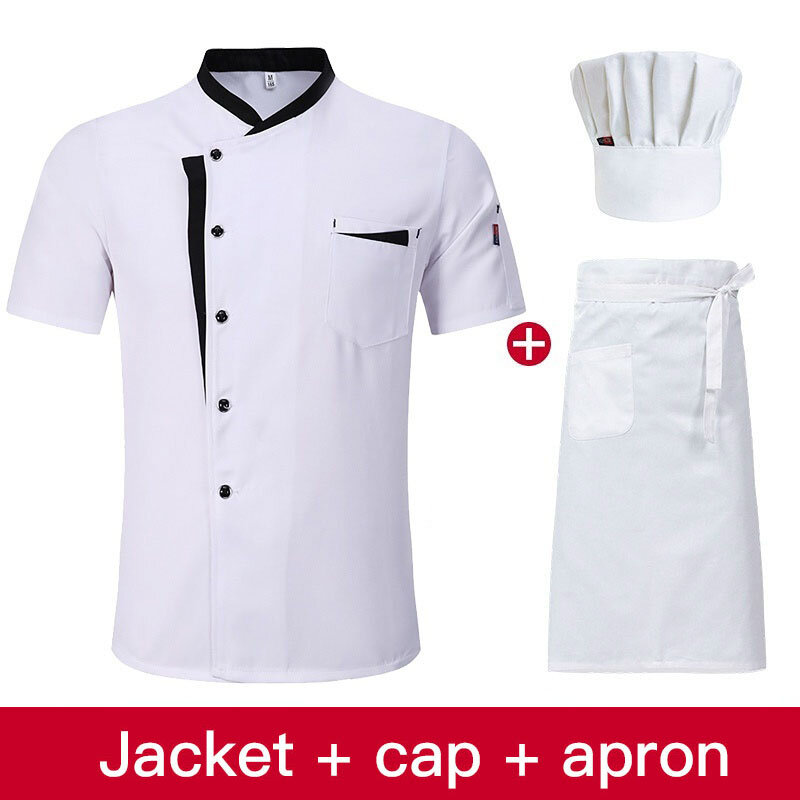 Комплект куртки шеф-повара с коротким рукавом, униформа для работы в отеле, кухне, для приготовления пищи в ресторане, рубашки, шляпа, фартук