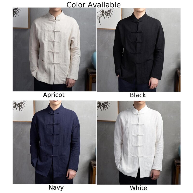 Camisas masculinas de estilo tradicional chinês, uniforme Kung Fu Tai Chi, terno de linho algodão Tang, blusas masculinas, roupas da moda