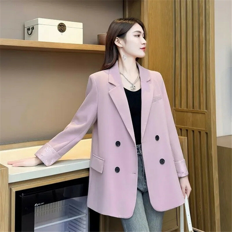 Giacca da abito in stile cinese nero femminile nuovo cappotto primavera autunno 2024 sciolto Casual Versatile Blazer da donna top Casaco Feminino