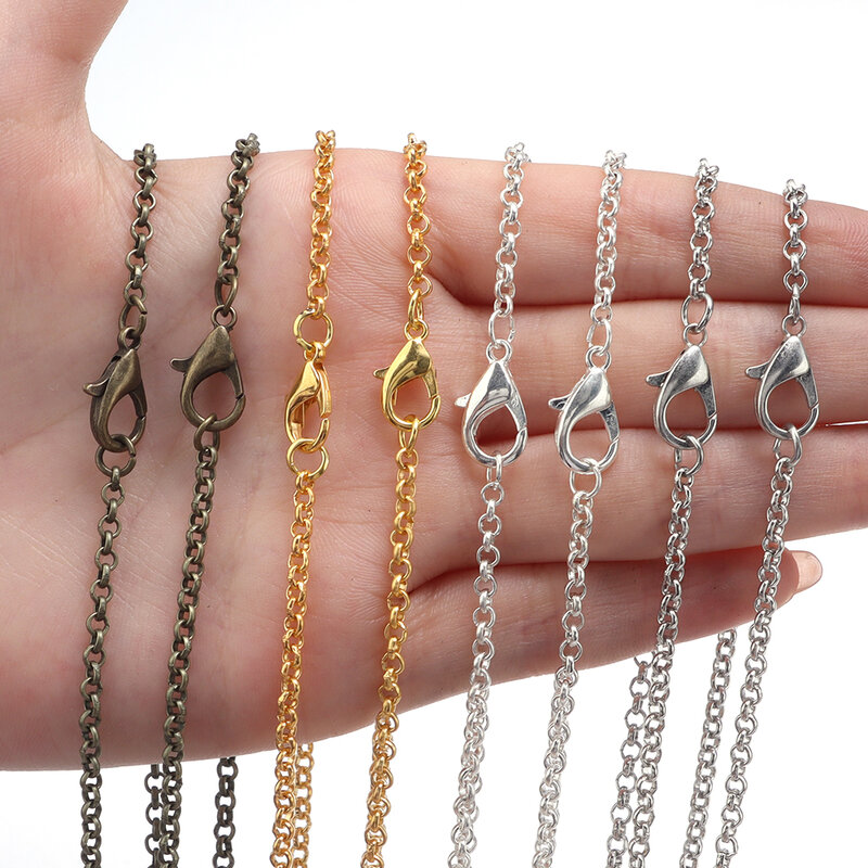 10pcs/lot 50/60cm O Style Necklace Chain Lobster Clasp Chain Metal Chain For Women Men DIY Jewelry Making  Handmade Accessories