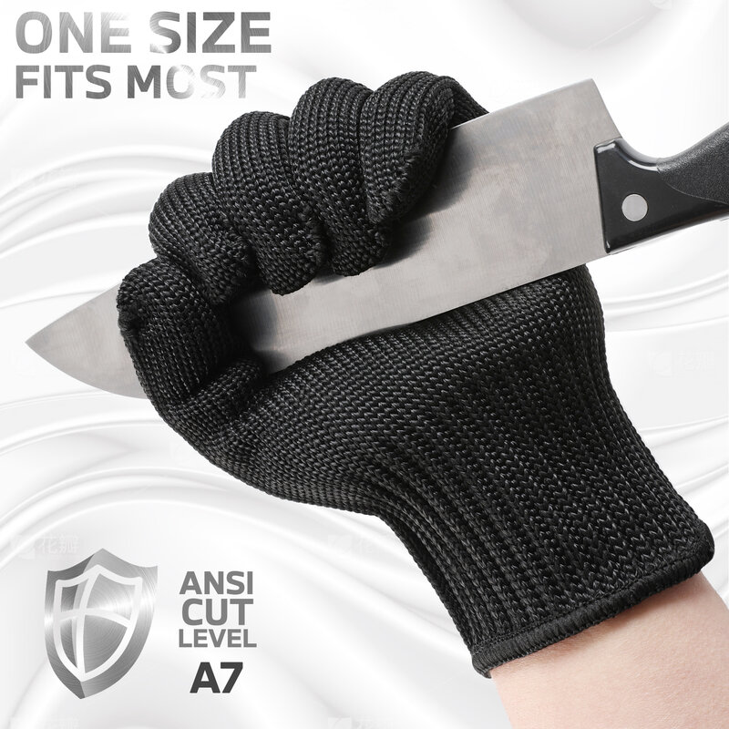 1/2 pairs, Level A7 Steel Fiber Cut Resistant Gloves Food Grade,  Black Ambidextrous;  Machine Washable; Superior Comfort