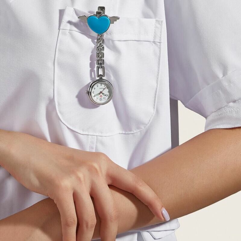 Cukierkowe kolorowe zegarki damskie zegarki podświetlane serce wiszący zegarek kieszonkowe zegarki z klipsami do pielęgniarki