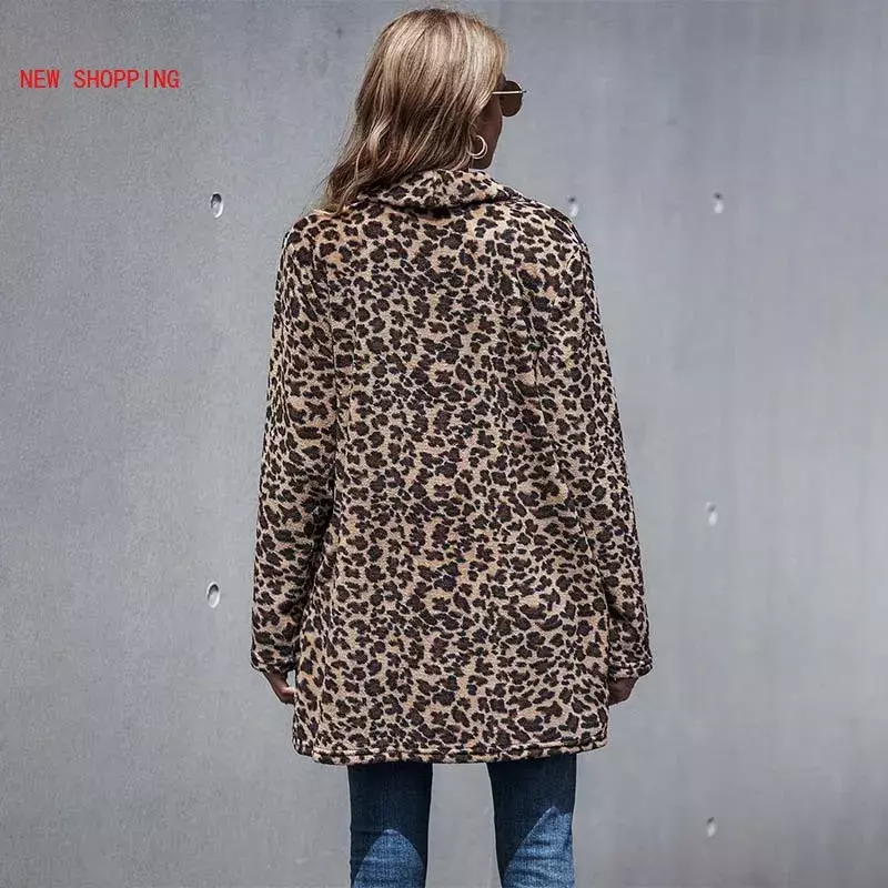 Nuove donne peluche Teddy Coat autunno inverno leopardo pelliccia sintetica cappotti donna risvolto pelliccia sintetica soffice lungo Teddy giacca femminile spessa calda