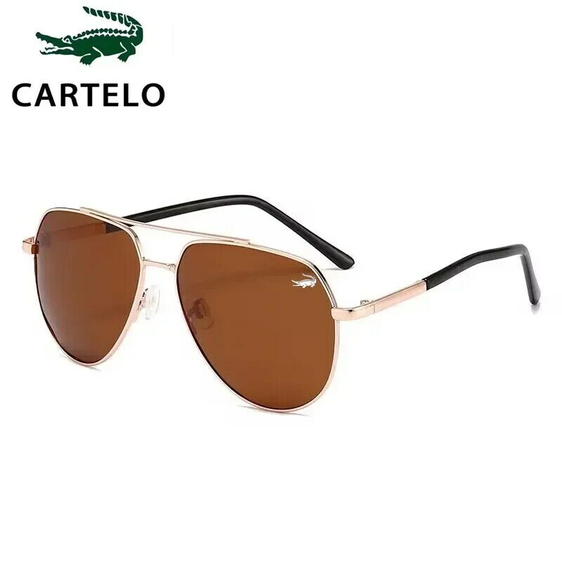 Мужские поляризованные солнцезащитные очки CARTELO, солнцезащитные очки для вождения из крокодиловой кожи, модные очки с жабой, очки-авиаторы, UV400