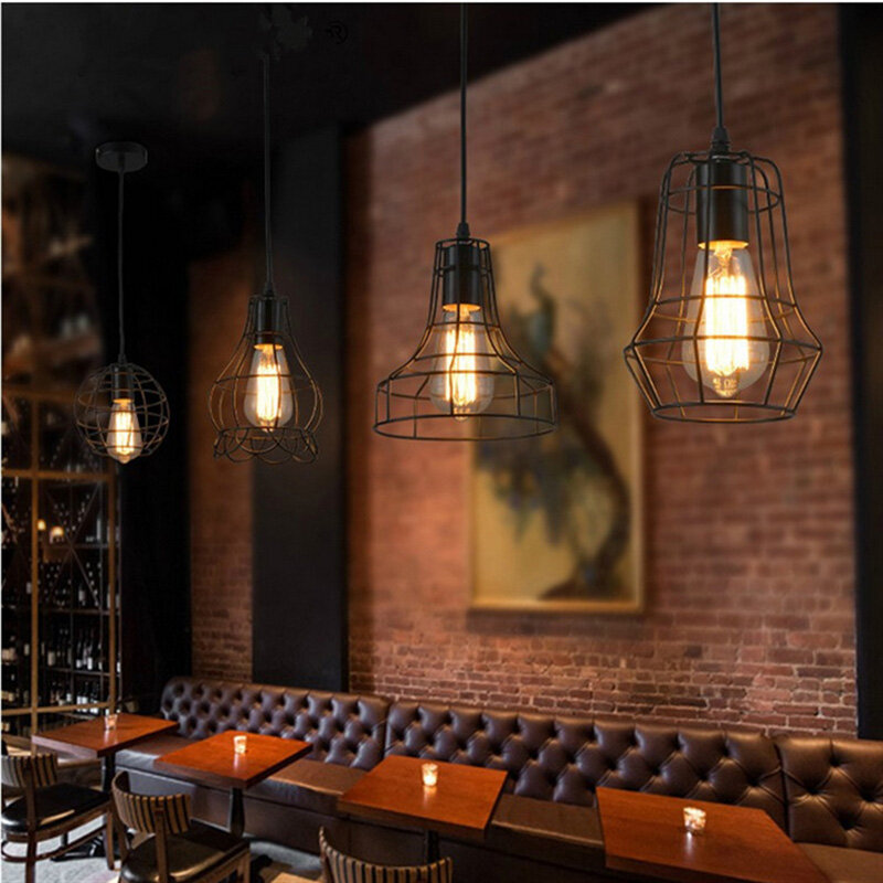 Lampu gantung, lampu gantung sangkar besi kecil Retro E27 koridor gaya industri seni pintu masuk restoran bar kamar tidur balkon
