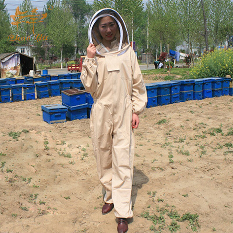 Fabrik liefert reine Baumwolle Overall Kapuze Imkerei Anzug Schutz kleidung belüftete Zaun Schleier Bienen anzug Jacke