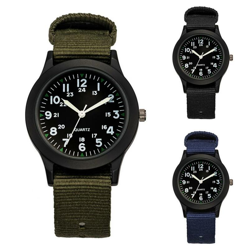 Jam tangan kuarsa Dial bulat pria, arloji militer olahraga luar ruangan tali nilon, jam tangan besar untuk berenang