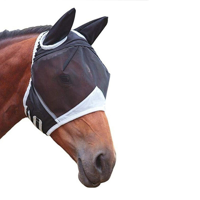 Masker lalat kuda kelas profesional, masker lalat nyaman dan daya tahan dapat diatur untuk kuda Biru S