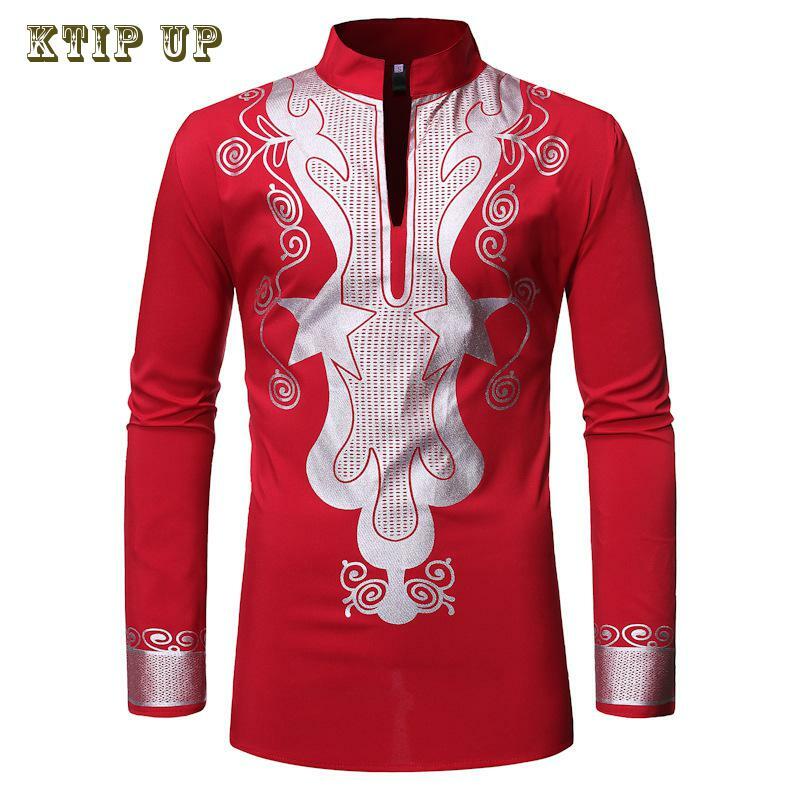 Men's Printed Shirt with Standing Collar, African Pullover, Turkish and Chief, Indian Shirt, Spring and Autumn Style