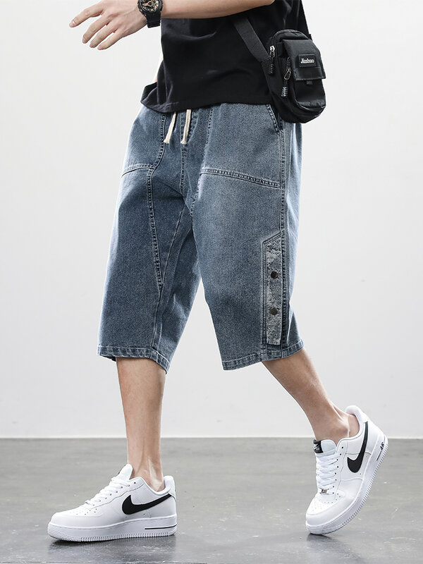 Hip Hop Streetwear Short Jeans, Shorts jeans largas, algodão casual reta Capris, calças de verão, novo, plus size, 8XL, 2022