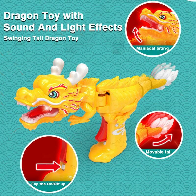 Golden Chinese Dragon Toy with Sound Light Swing Head Tai Press Trigger Stress Relief Standing Dragon Interactive Toy Kids