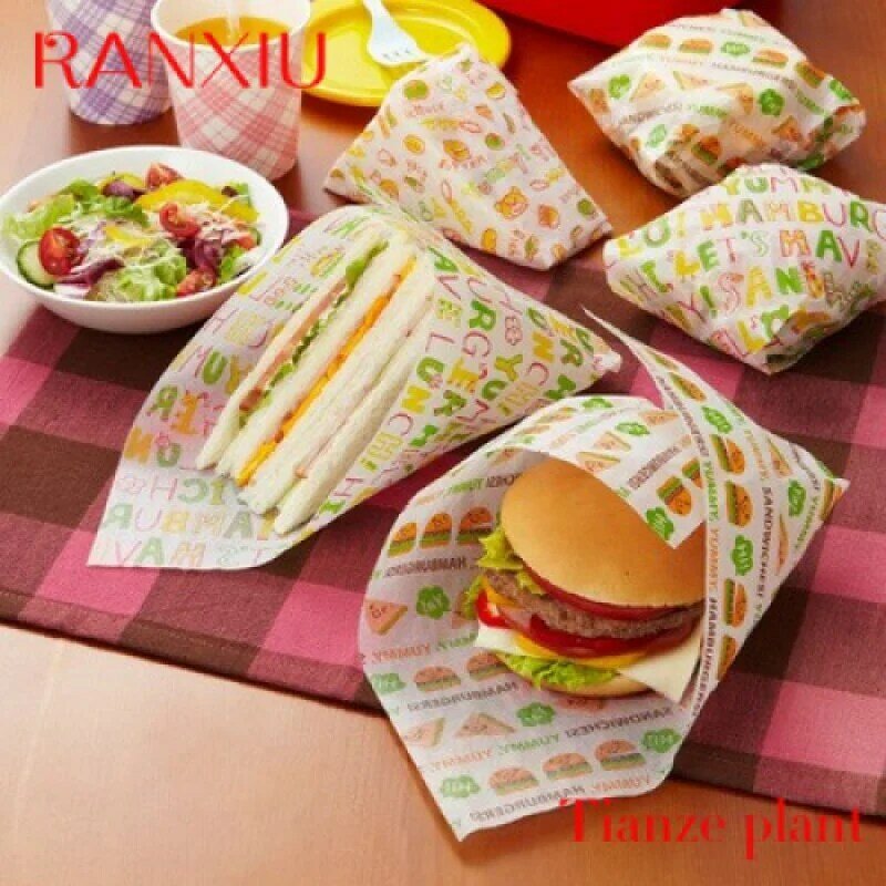 Custom customized wax paper greaseproof wrapping paper for hamburger sandwich paper for food packaging