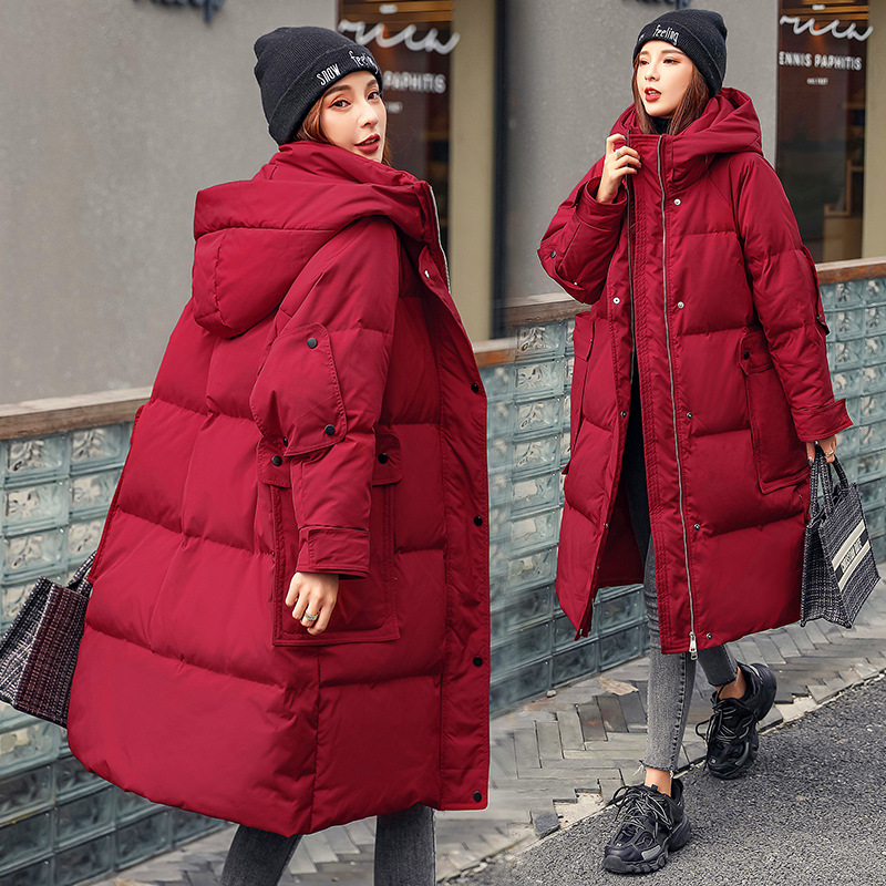 Jaket Down wanita, pakaian luar, mantel versi Korea ukuran besar 90%, hangat longgar dan dipertebal