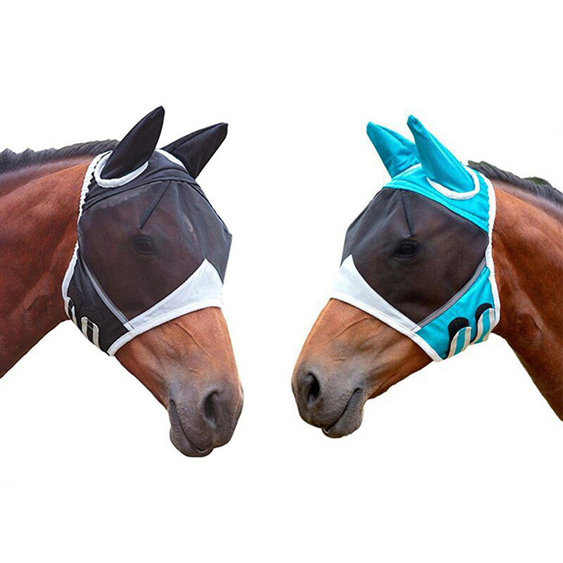 Horse fly mask Anti-UV Supplies Ergonomics Pet Summer Eye Shield Anti Mosquito Ear Insects Half Face Mesh Fly Protective Cover