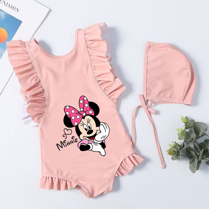 Mickey Minnie Mouse Cartoon Toddler Baby Swimsuit One Piece Children Swimwear Kids Girl Bathing Suit Swim Shirts Outfit