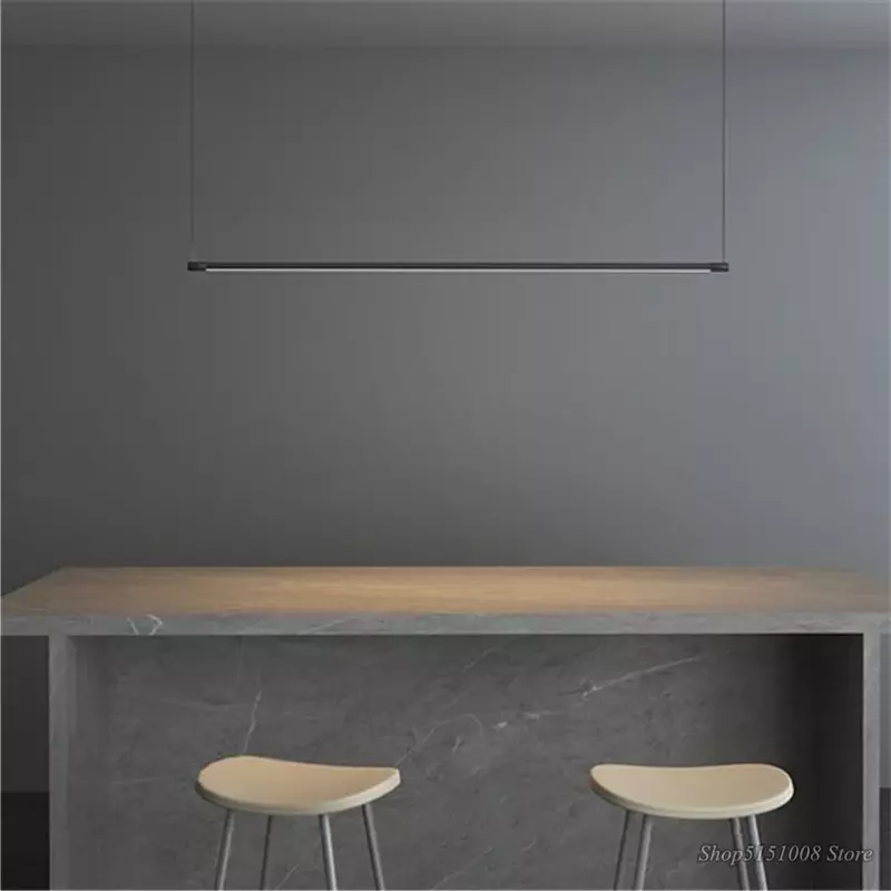 Lampu gantung Linear Led Modern dapat redup, hitam untuk meja dapur tempat lilin ruang makan pencahayaan desainer perlengkapan kilau