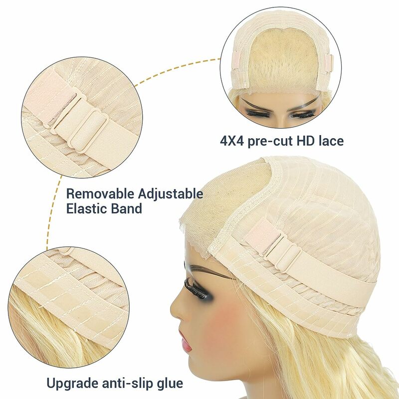 Peluca Frontal de encaje transparente para mujer, cabello humano sin pegamento, rubio miel, 4x4, 13x6, HD, 613