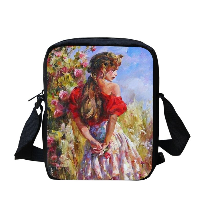 Pintura a óleo Padrão Art Print Messenger Bag para mulheres, compras casual bolsa de ombro, meninas viajam bolsa tiracolo, nova moda