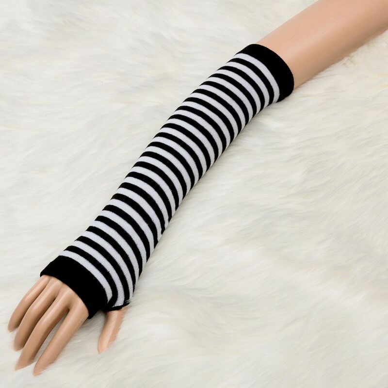 Dew Finger Cotton Long Gloves Knitted Warm Winter Wrist Arm Sleeve Gloves Striped Glove Warm Mittens