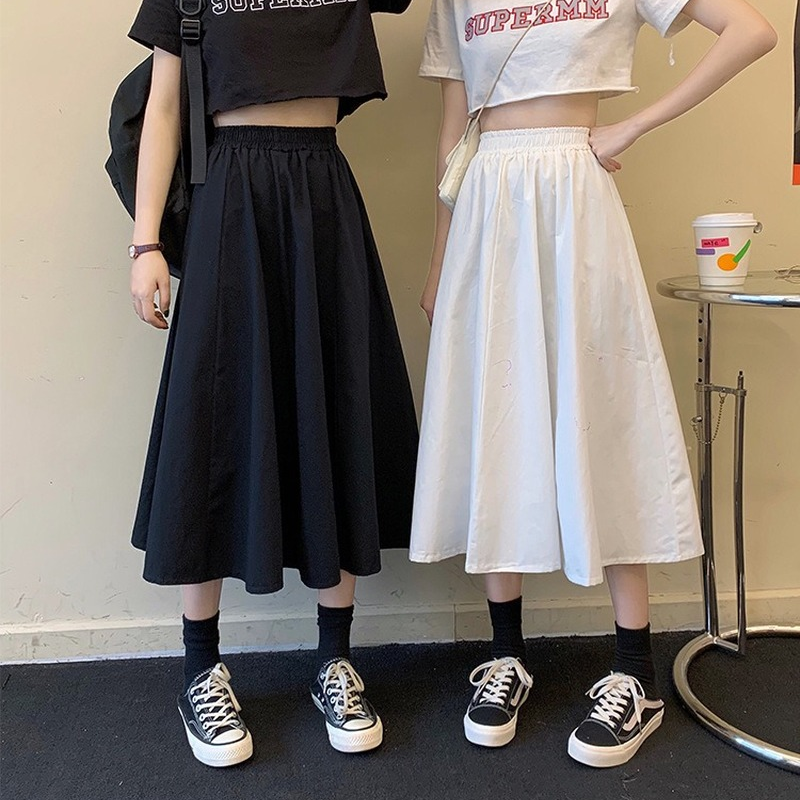 2023 Frühling und Sommer Frauen lässig Midi Röcke koreanische Mode einfarbig lose breite elastische High Wiast A-Linie bf Streetwear