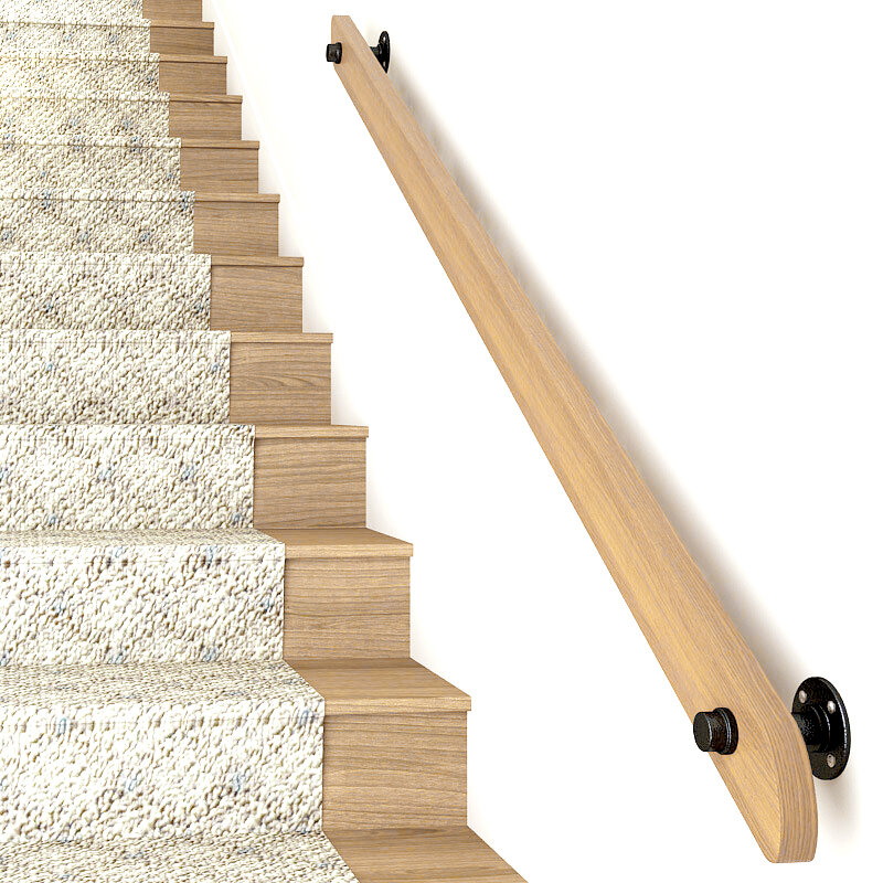 Non-slip Stepladder Staircase Wood Handrail Railing Leaning Wall 440.92 lbs Max Support Weight