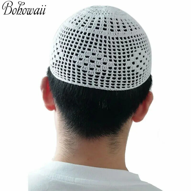 BOBathroom WAII-Chapeaux de Prière pour Homme Musulman, Casquette de Tête de Mort en Coton, Respirant, Cadeaux du Ramadan et de l'Aïd